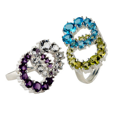 ringe aus silber 925 mit topasen, peridot und amethyst